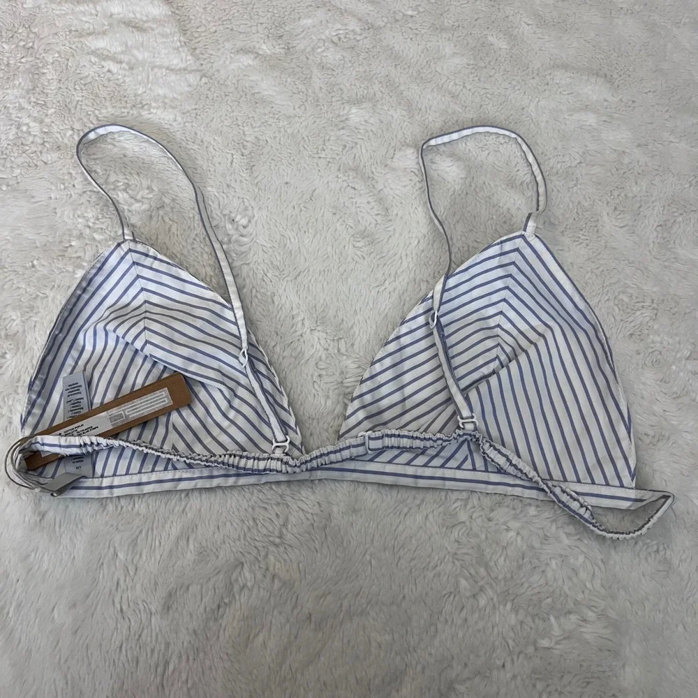 SKIMS Cotton Poplin Bralette Zen Blue Stripe TR-TRI-8425W Triangle Bra Large NWT - Picture 4 of 6